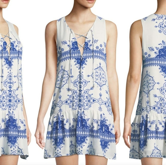 Lovers + Friends Blue & White Temple Mini Dress, Size L - Picture 4 of 16